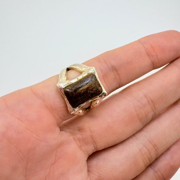 Sterling Silver 925 Pietersite Bezel Set Split Shoulder Tapered Band Ring Size 8 - Picture 5 of 11